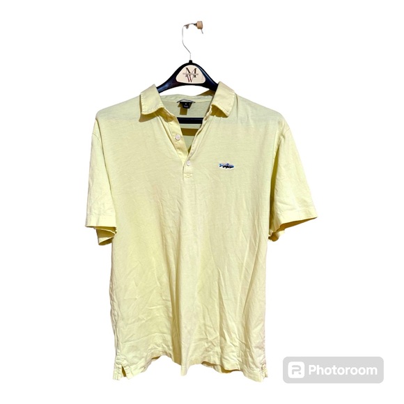 Patagonia Trout Fitz Roy Cotton Polo Shirt Short Sleeve. Men's Medium. Yellow.‎ - Picture 2 of 5
